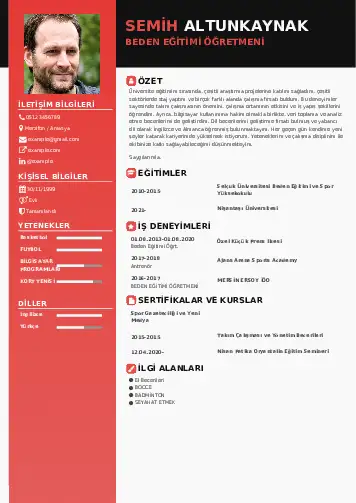 Beden Eğitimi Öğretmeni CV Örnekleri cv indir